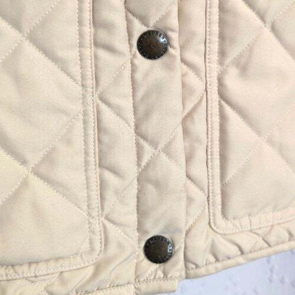 Vintage Lauren Ralph Lauren women's Tan Quilted Vest Corduroy Patch Snap Button - Picture 4 of 6
